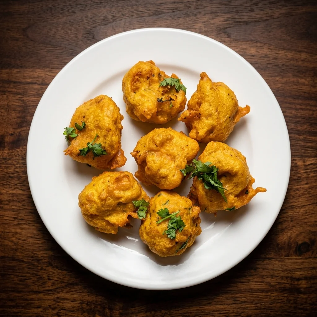 The Butter Kitchen Vegetable Pakora Sherwood Park - golden crispy deep-fried fritters with seasoned chickpea batter
